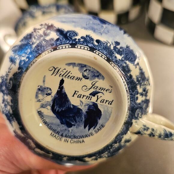 Rooster Tea Cups William James Farm Yard Set of 2 Blue & White - Picture 3 of 5